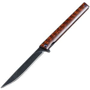 Specialerbjudande M6673 Pocket Flipper Folding Knife D2 Stone Wash Blade Snakewood Handle Ball Bearing Fast Open EDC Knives With Leather Mante