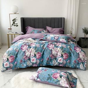 Bedding Sets Luxury American Style Flowers Printing Egyptian Cotton Set Soft Silky Duvet Cover Flat/Fitted Sheet Pillowcases 4Pcs