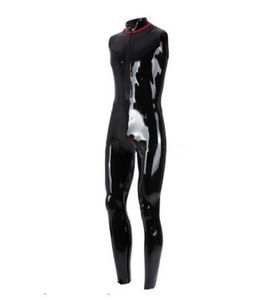 Fashion Catsuit Costumes PVC Faux Leather black Mens sexy Sleeveless Front Zipper jumpsuits can be Customized