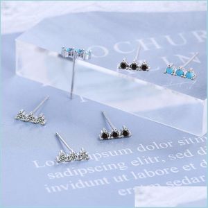 Stud Fashion 925 Sterling Sier CZ Crystal Stud Earing for Women Walentynki Prezent biały czarny niebieski upuszczenie 2021 Biżuter