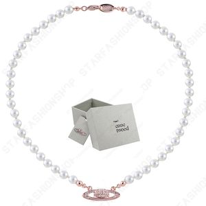 Saturno Collares Perla Con cuentas Diamante Tenis Collar Mujer Cadenas de plata Estilo de moda vintage Desigenr Con caja