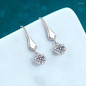 Dangle Earrings Silver 925 Original Brilliant Cut Diamond Test Past Total 2 Carat D Color Moissanite Heart Prong Drop Gemstone Jewelry