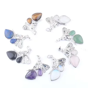 Angel Goddess Pendants Teardrop Crystal Tigers Eye Lapis Natural Stone Beads Dangle Charms For Women Jewelry BN426