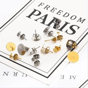 Stud 20-100Pcs/Lot Gold Stainless Steel Blank Post Earring Studs Base Pins With Plug Findings Ear Back For Diy Jewelry Making Drop De Dhctc