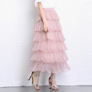 Skirts Gothic Black Pink Pleated Skirt Sexy Midi Tulle High Waist Full Lining Adult Tutu Korean Style Women Jupe Femme FaldasSkirts