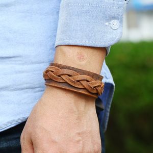 Wide Weave Ethnic Braid Leather Bangle Cuff Chain Designer Jewelry Button Adjustable Bracelet Wristand for Men Women Gift Fashion Jewelry