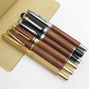 Rollerball Pens Gift 1pc/lot Metal Wooden Smooth Writing Medium Point 0.7mm Black Ink Refill Ballpoint Office Supplies