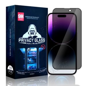 Privatsphäre Anti-Spionage-Handy-Displayschutz aus gehärtetem Glas für iPhone 15 14 Pro Max 14Pro 13 13pro 12 11 XR XS X 8 7 Plus 9H Anti-Spionage-Dunkle vollständige Abdeckung mit Einzelhandelsverpackung