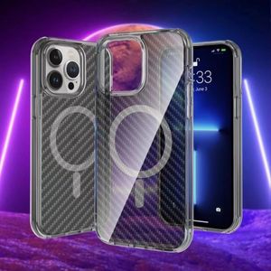 Carbon fibre Magnetic absorption Phone Cases For iPhone 14 14Pro prevention shells