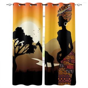 Curtain African Woman Giraffe Silhouette Window Curtains Living Room Kitchen Modern Home Decor Bedroom Treatment Drapes