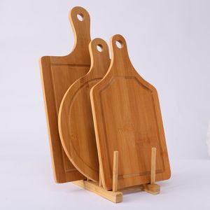 完全な竹のチョッピングブロックキッチンハンドルピザパンのフルーツはチョップボードを掛けることができます