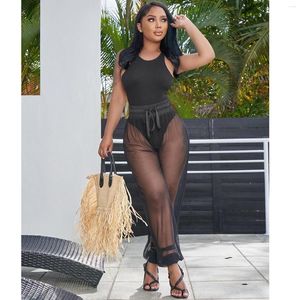 Women's Tracksuits 2022 Spring Summer Ladies Sheer Mesh Sleeveless Trousers Jumpsuit Chic Elegant Casual Evening Dress Party Sexy