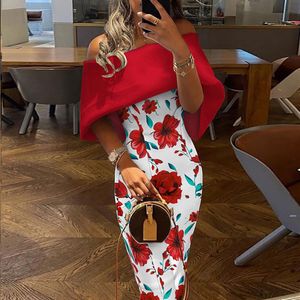 Casual Dress Fashion Floral Print Package Hip Skirt Sexy Off Shoulder Dresses