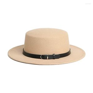 Berets Women's Brim Fedora Wool Flat Top Hat Belt Cap Jazz Bowler Panama Wholesale