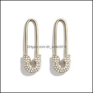 Hoop Huggie Unique Design Imitation Pearl CZ PaperClip Safety Pin Stud Earring For Women Girls Gold Punk Body Piercing örhängen Acce DHSM2