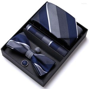Bow Ties 2022 Design Brand Formal Tie Bowtie Hanky Cufflinks Set For Men Silk Blue Striped Floral Necktie Gravate Handkerchief