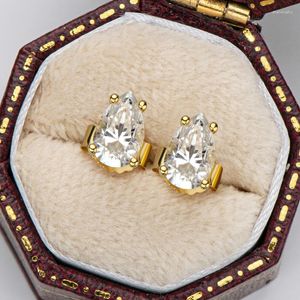 Bolzenohrringe 18k gelbgold plattiert Diamanttest nach brillantem Schnitt insgesamt 3 Karat D Farb Wassertropfen Moissanit Silber 925 Schmuck Schmuck