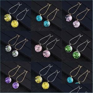 Charme Fashion Summer Brincho de flor de flores secas Brincos de vidro Bola de vidro Pressionada Dangle Earing Jóias Presente Atacado 2918 Drop de Dhfpq