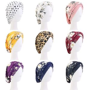 Leopard Florals Printed Braids Bandanas Beanie Hats African Muslim Women Soft Elastic Turban Cap Fashion Party Wedding Headwear