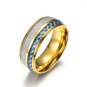 Ringos de cluster unissex jóias de jóias de titânio embutido de aço prateado lascas de madeira fibra de fibra de carbono anel de cor de ouro para homens e mulheres 8mm