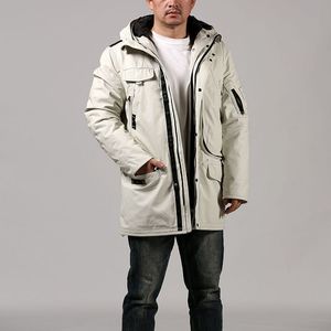 Men Cowhide Leather Long Jacket Ski Mountaineering Suit Liner Detachable 90% White duck down Keep warm down coats YKK ZIPPER