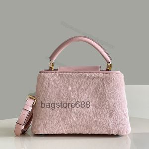 leather bag 2022 5A Mink Fur shoulder bags luxury totes handbag messenger bag designer metal rivet snaps 27cm