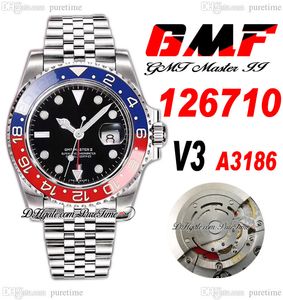 GMF GMT II PEPSI A3186自動メンズウォッチV3 40mm 126710レッドブルーセラミックベゼルブラックダイヤル904Lジュビレステルブレスレットスーパーエディション同じシリーズカード純粋なF6