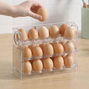 Storage Bottles Egg Container 30 Grid Holder For Refrigerator 3-Layer Plastic Box Kitchen Fridge Table Rack