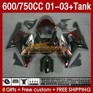 OEM Fairings Tank f￶r Suzuki GSXR600 750cc GSXR-750 K1 2001-03 152NO.19 600cc GSXR 600 750 CC GSXR750 01 02 03 GSXR-600 2001 2002 2003 Injektion Mold Fairing Dark Red Blk