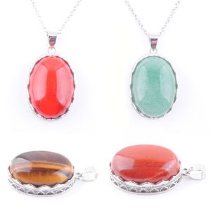 Natural Gem Stone Egg-Shape Necklaces Pendants Tiger Eye Lapis Lazuli Clear Crystal Opal Reiki Healing Jewellery Gift BN329