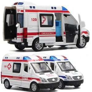 S 1/32 Ambulance Diecast Alloy Police Car Fire Engine Auto Model With Light Pull Back Function 5 Dörrar Fordon Toys 0915
