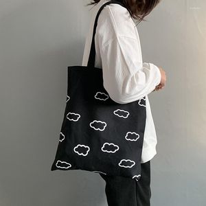 Evening Bags Ladies Handbags Canvas Cloud Print Tote Bag Cotton Cloth Shoulder Shopper For Women 2022 Eco Foldable Reusable Shopping
