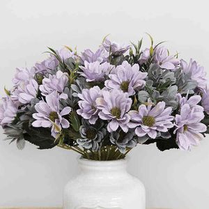 Faux floreale verde fatto a mano in stile europeo fiore di simulazione pittura a olio margherita bouquet azalea bianco viola matrimonio decorazione dell'ufficio fiore J220906