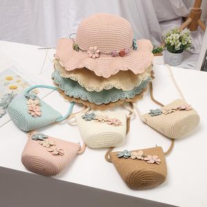 Berets Sommer Kind Strohhut 2-8 Jahre Baby Mädchen Kappe Passende Tasche Koreanische Sonnenschutz Schatten Blumentopf Strand