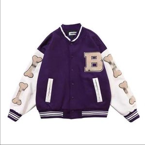 2023 Men's Street Jacket Loose Pu Leather Stitching Sleeves College Par Style Fashion M￤rke Flocking Brodery Baseball Uniform Bomber Student Splice Coat