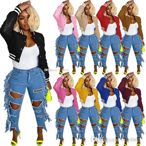 Skórzane kurtki baseballowe dla kobiet designerskich gwintowanych rozciągnięć Hip Hop Crop Top Autumn Winter Short Coat