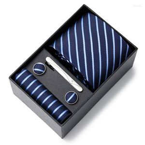 Bow Ties Office Group Business Suit Accessories of Wedding Blue Silk Men s Tie Handkerchief Cufflinks Set NecTie Packen Square