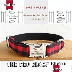 Dog Collars Leashes Personalized Dog Id Tag Collar For Chihuahua Poodle The Red Black Plaid Custom Pet Name And Phone Number Sizes Dhgdi