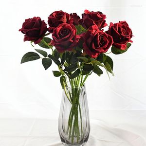 Decorative Flowers 8Pcs Romantic Rose Artificial Flower DIY Red White Silk Fake For Party Home Wedding Decoration Valentine's Day