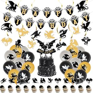 Рождественские украшения 39pcs/set the Magic Dragon Dragon Gutder Party Supplies Supplies Banner торт Topper Spiral Ornament Baby Should Balloon Kids Favors 220916