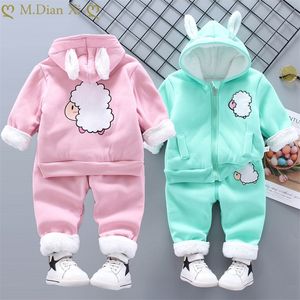 Kleidung Sets Herbst Winter Baby Anzug Junge Plus Samt Dicke Warme 2-teiliges Set Mädchen Niedlichen Cartoon Lamm Casual mit kapuze Kleidung 220916