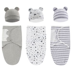 Filtar Svaddling 100% Organisk bomullsbaby Baby Swaddle Filt Wrap Hat Set för spädbarnsjusterbar född 3 månad 220915