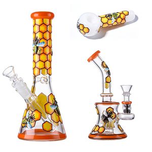 Narghilè in stile 3D Bee Beecomb Narghilè unico Beaker Bong Tubi d'acqua in vetro inebriante Spessi vetro Pyrex Dab Rigs con ciotola comune da 14 mm 18 mm Tubi di fumo di Halloween