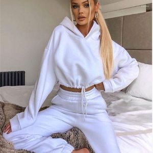 Kvinnors spårdräkter 2022 Sport Casual Pants and Crop Top Two Piece Set Women outfit Spring Female Sweatshirt Jumper Sweatpants Suit Tracksuit