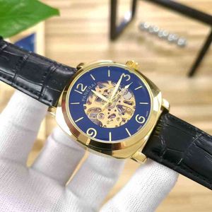 MENS Titta på högkvalitativ designer Spot National Business Elite Double-Sided Hollow Big Three-Hand Mechanical Leather Strap Tourb Liu WCYV