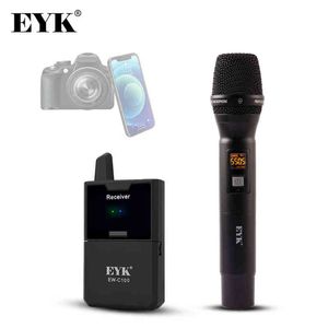 Mikrofony EYK EW-C100 Pojedynczy kanał UHF bezprzewodowy mikrofon z funkcją monitora dla smartfona kamer DSLR Wywiad nagrywanie wideo T220916