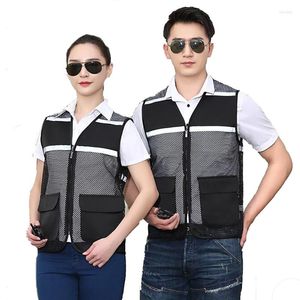 Men's Vests High Visibility Reflective Vest Volunteer Worker Running Mesh Black Clothing Workplace Road Warning Clothes Coverall