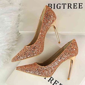 9219-1 Sandals Fashion Women's Shoes High Heel Shallow Mouth Pointed Sparkle Sequin Sexy Thin Nightclub Single