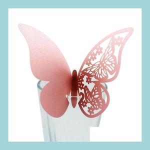 Party Decoration 100Pcs/Lot Butterfly Laser Cut Paper Place Card Escort Cup Wine Glass For Wedding Party Decoration Drop Delivery 202 Dht8S