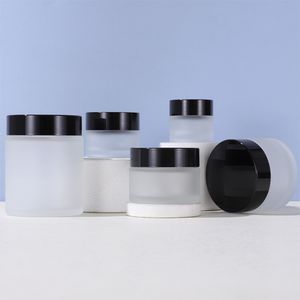 5-100g Glass Facial Cream Jars Empty Skin Care Cream Refillable Bottle Cosmetic Containers With Black Lid